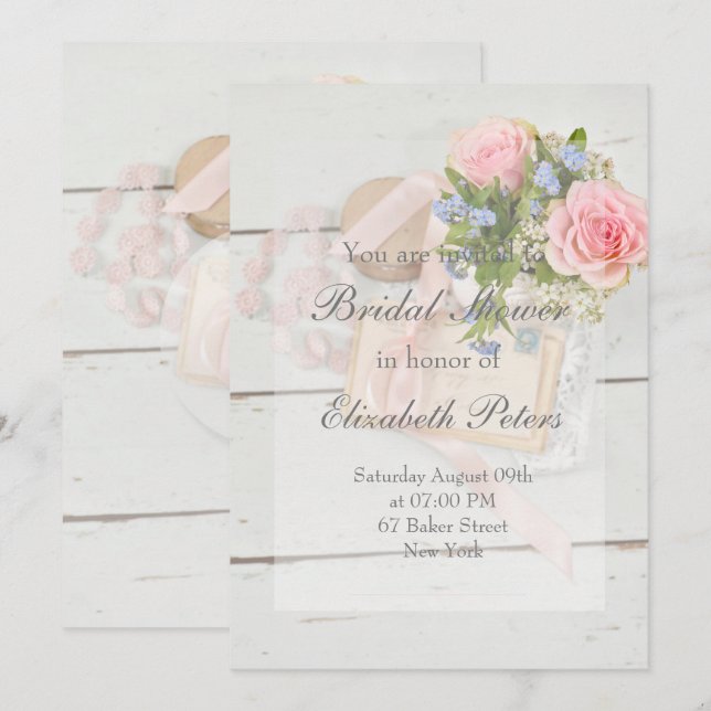 Romantic vintage flower editable Bridal Shower Invitation (Front/Back)