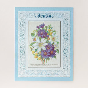 Romantic Vintage Flowers Lace Border Valentine Jigsaw Puzzle