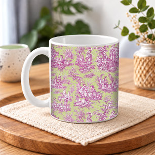 Romantic Vintage Green Pink Toile de Jouy Pattern Coffee Mug