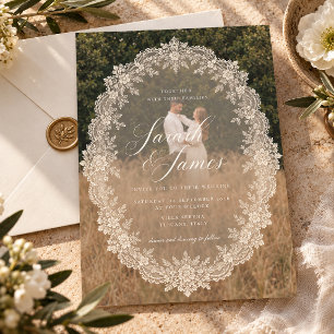 Romantic Vintage Lace Photo Wedding Invitation