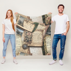 Romantic Vintage Letter Collage with Roses Fleece Blanket