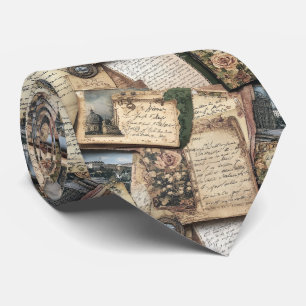 Romantic Vintage Letter Collage with Roses Tie