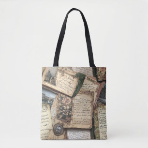 Romantic Vintage Letter Collage with Roses Tote Bag