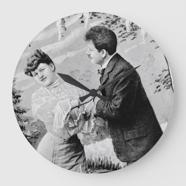 Romantic vintage lovers on a boat large clock (Front)