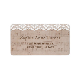 Romantic Vintage Music Sheet & Lace Wedding Label
