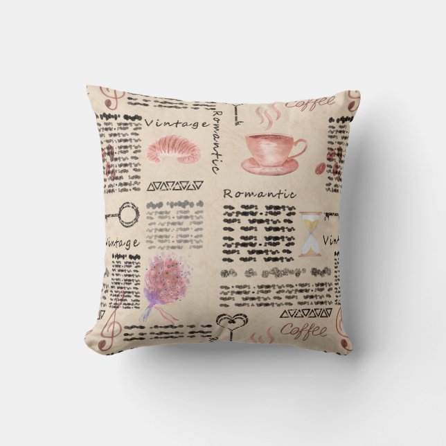 Romantic vintage newspaper cushion (Front)