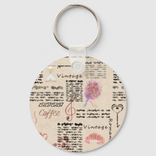 Romantic vintage newspaper key ring