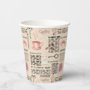 Romantic vintage newspaper paper cups