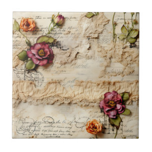 Romantic Vintage Parchment Letter Ceramic Tile
