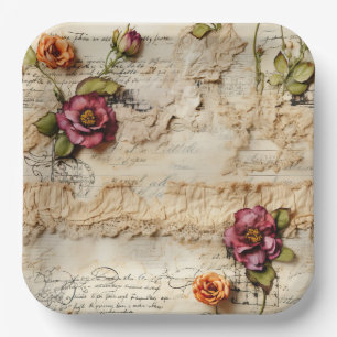 Romantic Vintage Parchment Letter Paper Plate