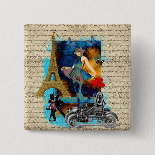 Romantic vintage Paris collage 15 Cm Square Badge
