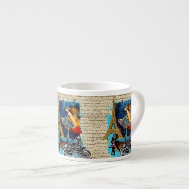Romantic vintage Paris collage Espresso Cup (Front Right)