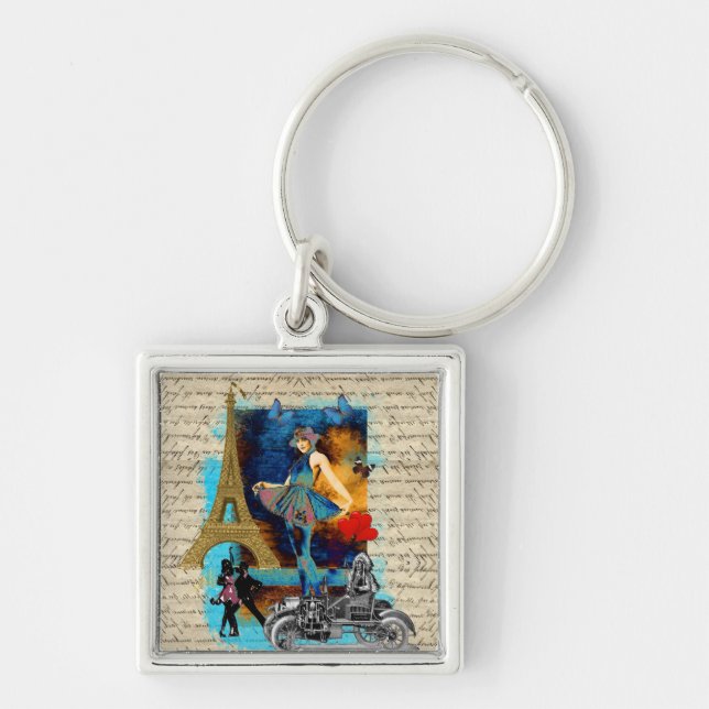 Romantic vintage Paris collage Key Ring (Front)