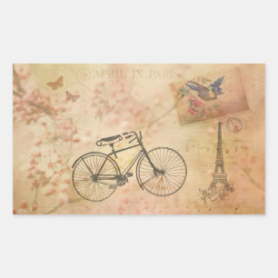 Romantic Vintage Paris in Spring Collage Rectangular Sticker