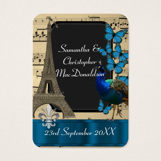 Romantic vintage Paris wedding favour thank you ta (Front)