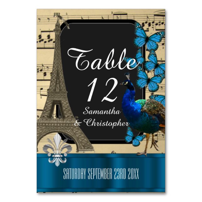 Romantic vintage Paris wedding Table Number (Front)