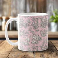 Romantic Vintage Pink Grey Toile de Jouy Pattern