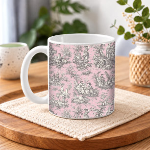 Romantic Vintage Pink Grey Toile de Jouy Pattern Coffee Mug
