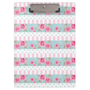 Romantic Vintage Pink & Mint Floral Roses Pattern Clipboard