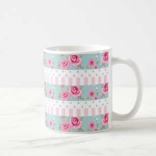 Romantic Vintage Pink & Mint Floral Roses Pattern Coffee Mug
