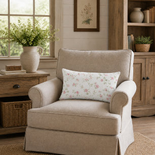 Romantic Vintage Pink Roses Soft Farmhouse Floral Lumbar Cushion