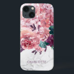 Romantic Vintage Pink Watercolor Floral Marble iPhone 13 Case<br><div class="desc">Romantic Vintage Pink Watercolor Floral Marble Personalised phone case featuring delicate and chic blossoms in shades of pink,  plum,  and green. Add your name to customise the look!</div>