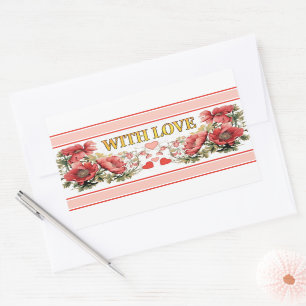 Romantic Vintage Poppies and Hearts Sticker