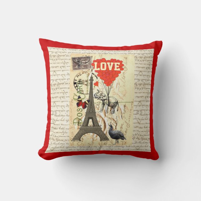 Romantic vintage postcard valentines cushion (Front)
