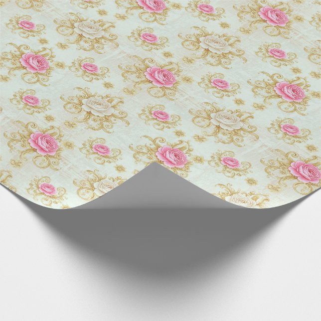 Romantic Vintage Rose and Gold Damask Wrapping Paper (Corner)