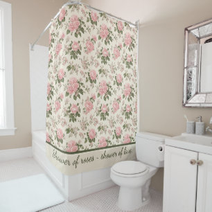 Romantic Vintage Rose Blossoms Floral Pattern Shower Curtain