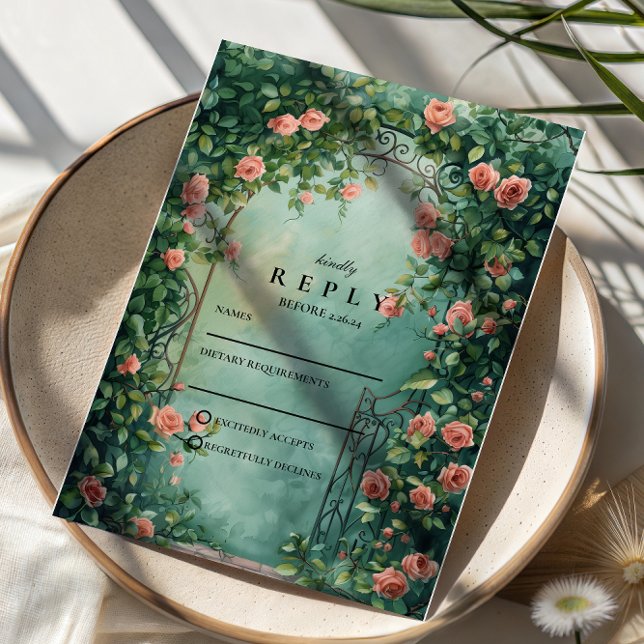 Romantic Vintage Rose Gate Wedding RSVP Card (Creator Uploaded)