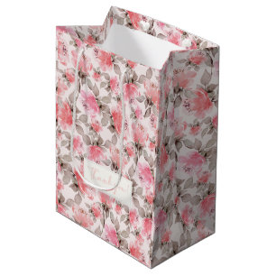 Romantic - vintage rose watercolor tissue paper medium gift bag