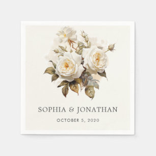 Romantic Vintage Roses Antique White Wedding Napkin
