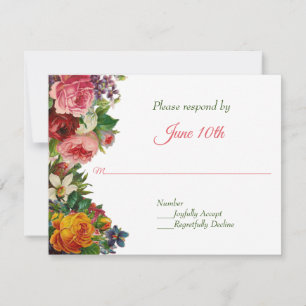 Romantic Vintage Roses & Bluebird Wedding RSVP Invitation