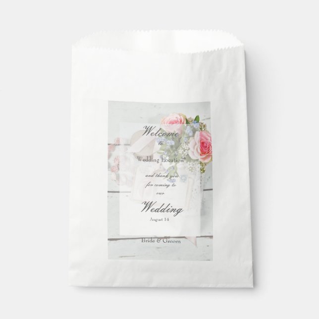 Romantic vintage spring flower editable wedding favour bag (Front)