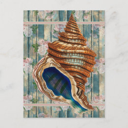 Romantic Vintage Style Blue Seashell Postcard
