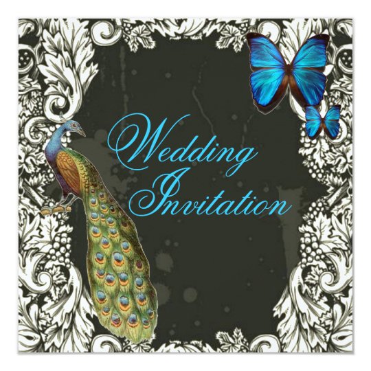 romantic vintage turquoise teal peacock wedding card