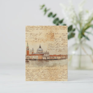 Romantic Vintage Venice Artwork with Script Postcard