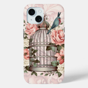 Romantic Vintage Watercolor Floral Birdcage iPhone 15 Case