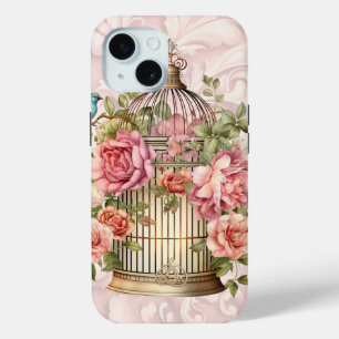 Romantic Vintage Watercolor Floral Birdcage iPhone 15 Case