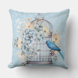 Romantic Vintage Watercolor Floral Birdcage Cushion