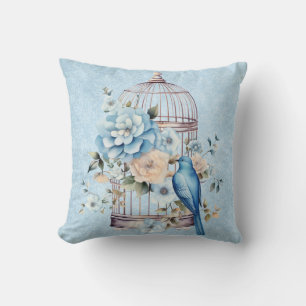 Romantic Vintage Watercolor Floral Birdcage Cushion