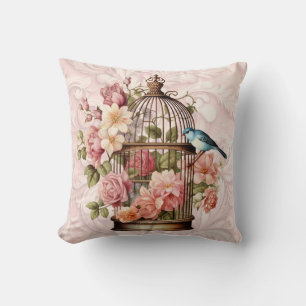 Romantic Vintage Watercolor Floral Birdcage Cushion
