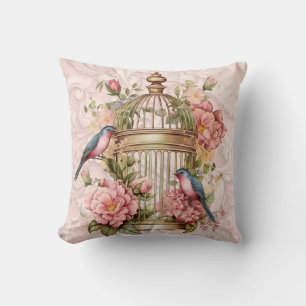 Romantic Vintage Watercolor Floral Birdcage Cushion