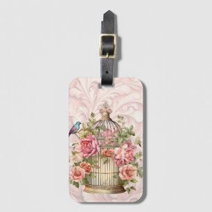 Romantic Vintage Watercolor Floral Birdcage Luggage Tag