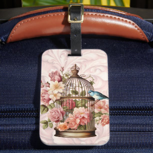 Romantic Vintage Watercolor Floral Birdcage Luggage Tag