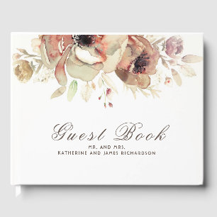 Romantic Vintage Watercolor Flowers Fall Wedding Guest Book