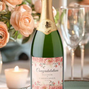 Romantic Vintage Wedding Coral Roses Custom Sparkling Wine Label