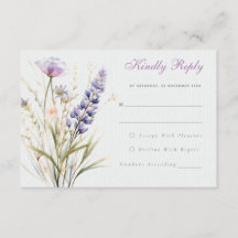 Romantic violet floral Wedding RSVP Card