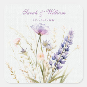  Romantic violet floral wedding Square Sticker